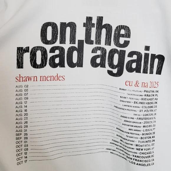 🆕️ Shawn Mendes On The Road Again 2025 Tour Heart Tee - Picture 7 of 8